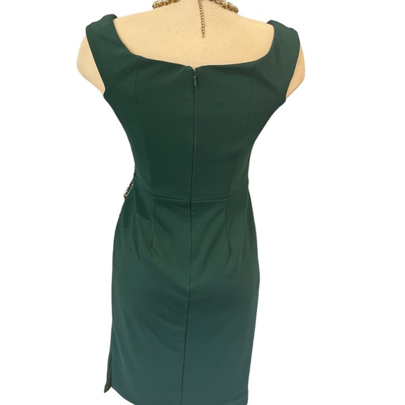 OLEG CASSINI Dress Size 4 Juniper Green Crepe Off Shoulder With Embellishments - Picture 7 of 14